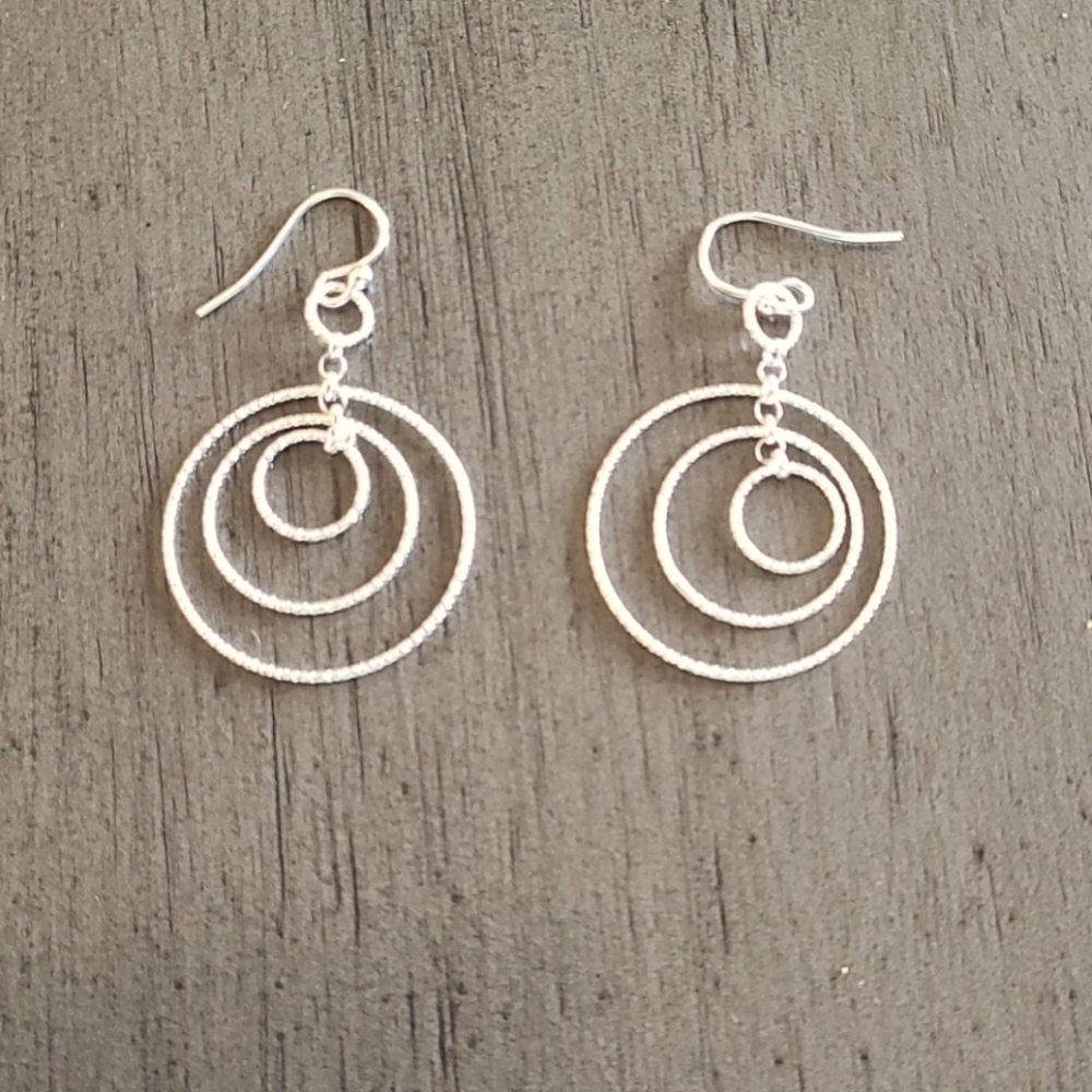 Sterling Silver Diamond Cut Orbit Drop Earrings